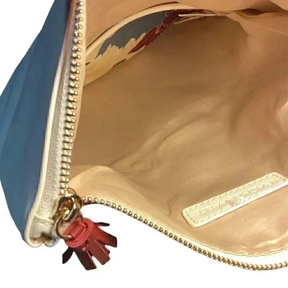 Rachel Pally Clutch Bag Ivory Blue In Bloom Floral Zip Top Fold Over Reversible - Picture 6 of 7